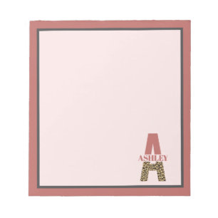 Bloco De Notas Monograma Personalizado Uma Impressão Colar Rosa