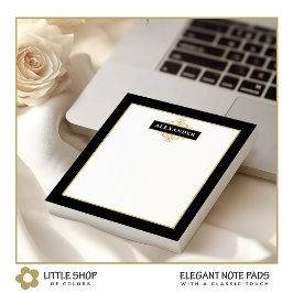 Bloco De Notas Monograma Personalizável Preto Elegante Dourado