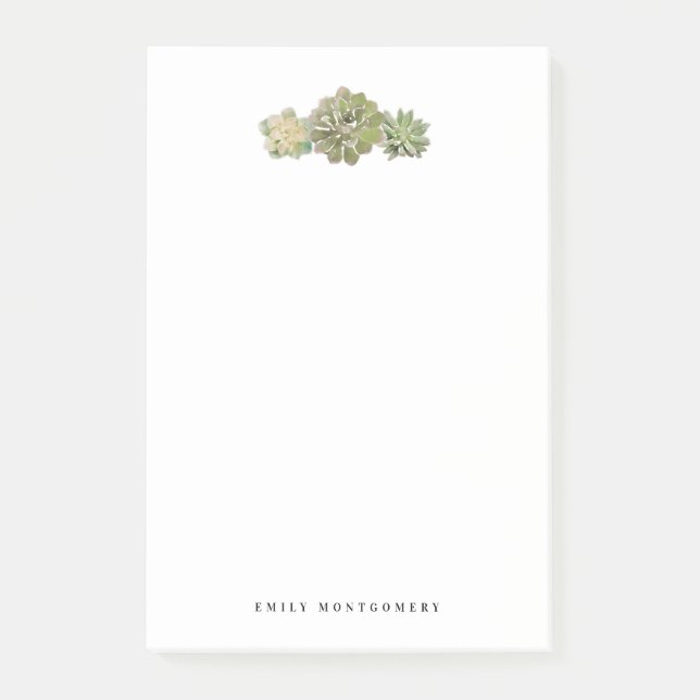 Bloco De Notas Monograma Pessoal Suculento Verde de Aquarela (Frente)