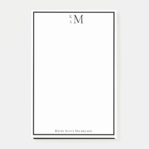 Bloco De Notas Monograma Preto Branco Profissional Elegante 