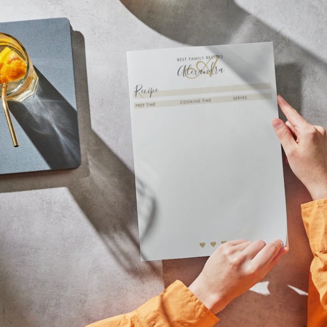 Bloco De Notas Monograma preto Dourado Folha de Receita Simples N (Criador carregado)