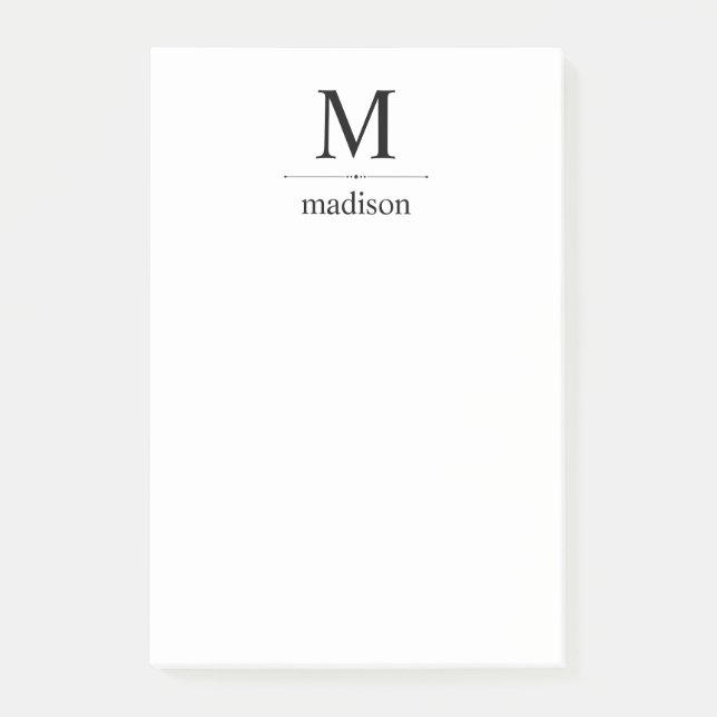 Bloco De Notas Monograma preto e branco clássico simples (Frente)