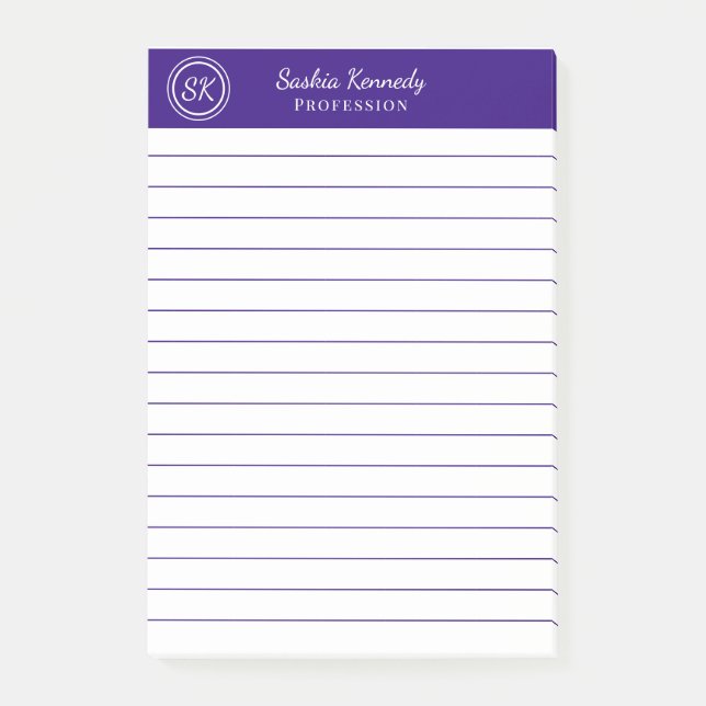 Bloco De Notas Monograma profissional roxo elegante (Frente)
