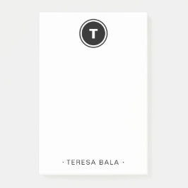 Bloco De Notas Monograma Redondo Preto e Branco Minimalista Moder