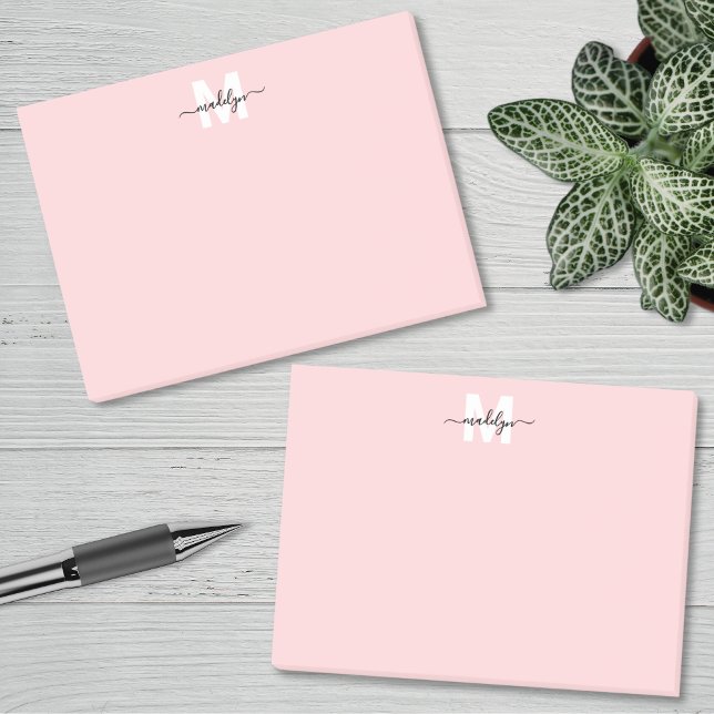 Bloco De Notas Monograma Rosa Corado (Blush Pink Monogram Post-it Notes)