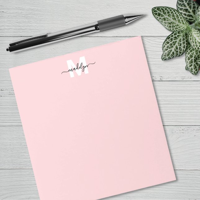 Bloco De Notas Monograma Rosa Corado (Blush Pink Monogram Notepad)