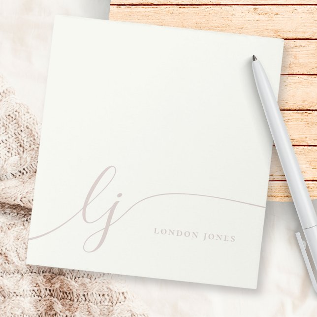 Bloco De Notas Monograma Rosa Moderno Mínimo Feminina Rosa Ivory (Criador carregado)