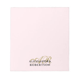 Bloco De Notas Monograma Rosa Pastel Minimalista Elegante Dourado