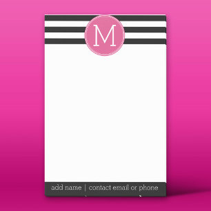 Bloco De Notas Monograma Rosa Quente, de Padrão Preto e Branco