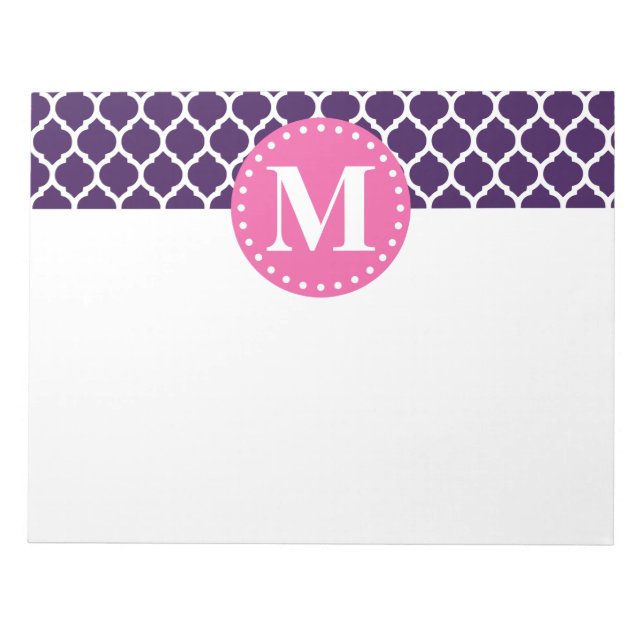 Bloco De Notas Monograma roxo de lattice roquino (Frente)