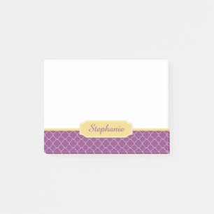 Bloco De Notas Monograma roxo e Dourado de Quatrefoil
