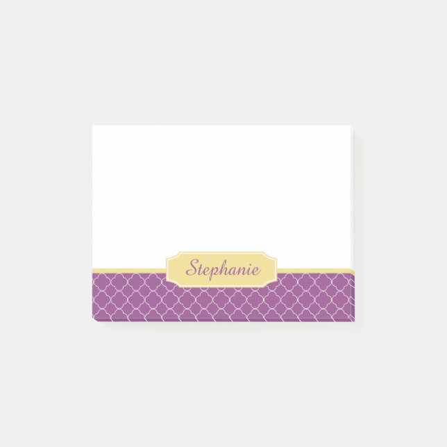 Bloco De Notas Monograma roxo e Dourado de Quatrefoil (Frente)