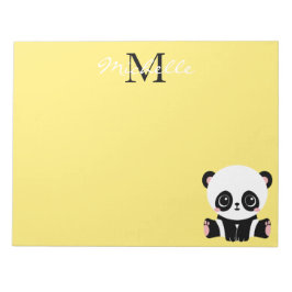 Bloco De Notas Monograma Sentado Panda Personalizada Amarelo