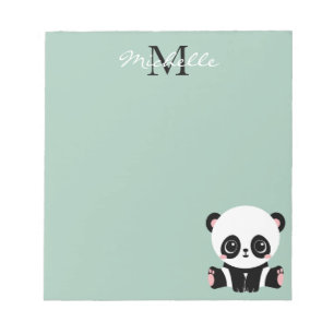 Bloco De Notas Monograma Sentado Sentado Panda Personalizado Sage