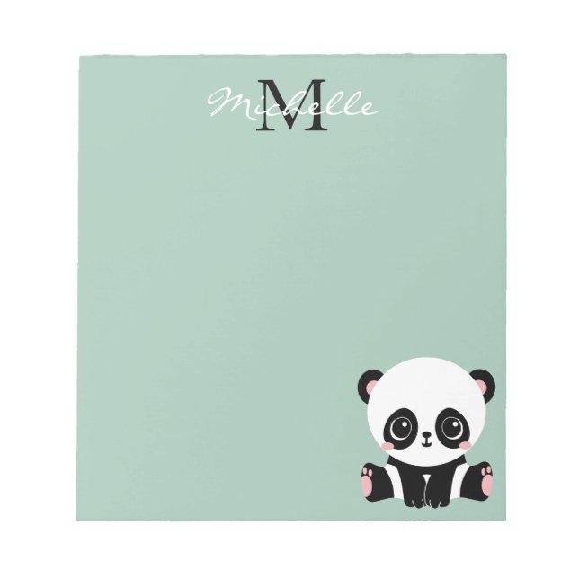 Bloco De Notas Monograma Sentado Sentado Panda Personalizado Sage (Frente)
