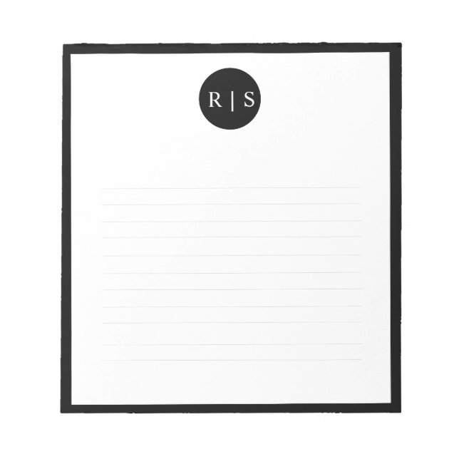 Bloco De Notas Monograma Simples Moderno Mínimo de Círculo Branco (Frente)