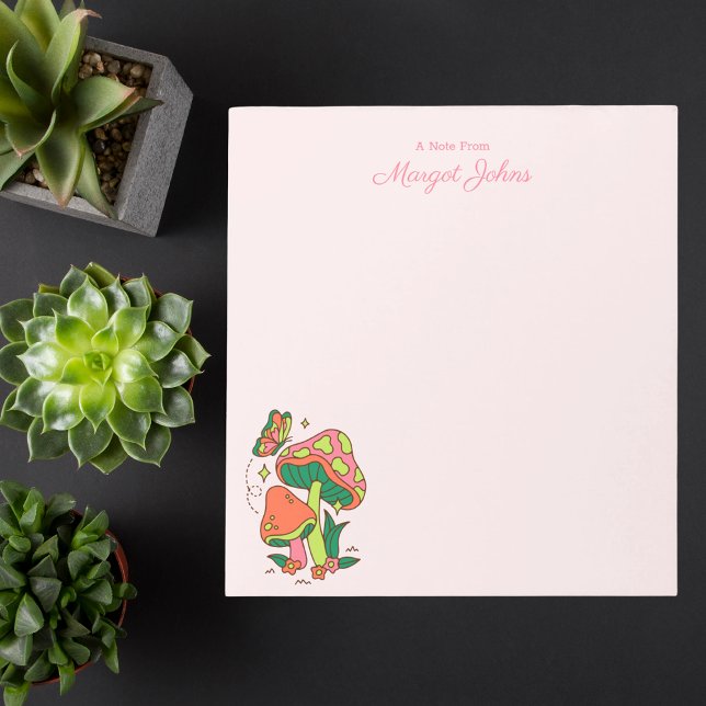 Bloco De Notas Monograma Simples Na moda Retro Cogumelos Modernos (Criador carregado)