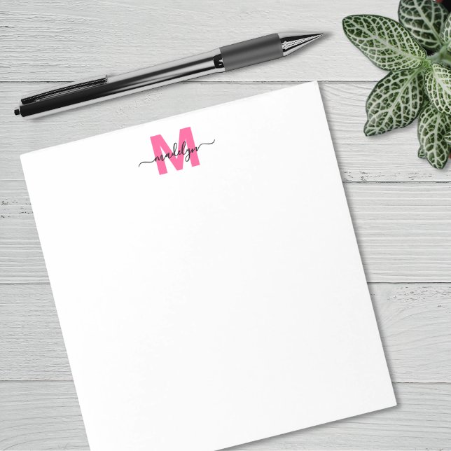 Bloco De Notas Monograma Simples Rosa Quente (Hot Pink Simple Monogram Notepad)