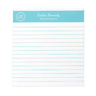 Bloco De Notas Monograma Simplesmente Elegante com Linhas em Azul