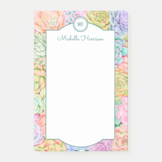 Bloco De Notas Monograma Suculente Aquarela Pastel Colorido (Frente)