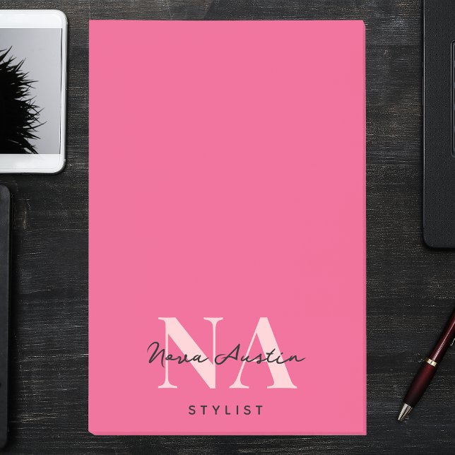 Bloco De Notas Monograma Trendência Estética Rosa Quente Grande P (Criador carregado)