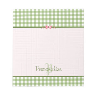 Bloco De Notas Monograma verde feminino do guingão com nome