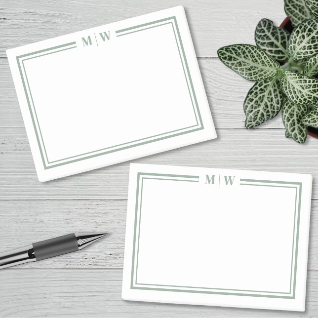 Bloco De Notas Monograma Verde Minimalista (Minimalist Green Monogram Post-it Notes)