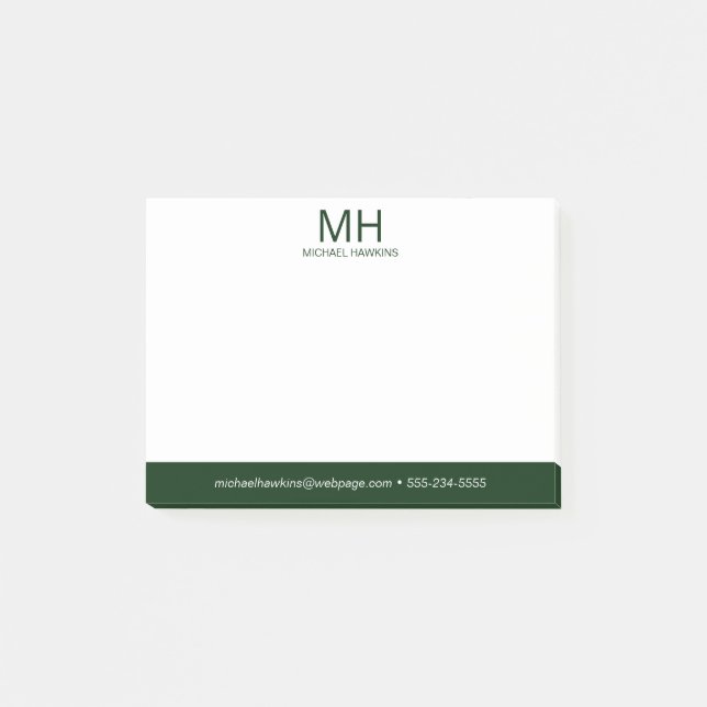 Bloco De Notas Monograma Verde para Homens (Frente)