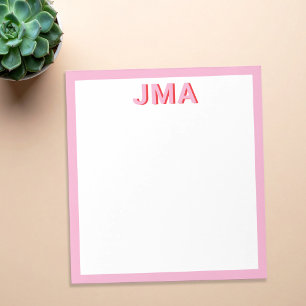 Bloco De Notas Monograma Vermelho Cor-de-Rosa Simples