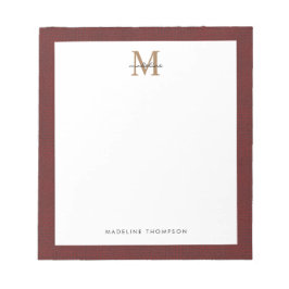 Bloco De Notas Monograma Vermelho Dourado Tweed com Script de Na 