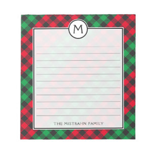 Bloco De Notas Monograma Xadrez Buffalo Vermelho Verde Negro Nata