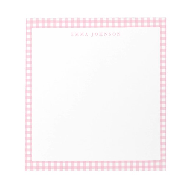 Bloco De Notas Monograma Xadrez Rosa Minimalista (Frente)