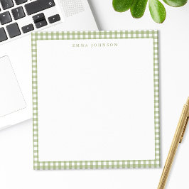 Bloco De Notas Monograma Xadrez Verde Salvia Minimalista