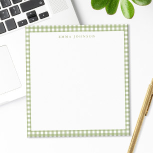 Bloco De Notas Monograma Xadrez Verde Salvia Minimalista