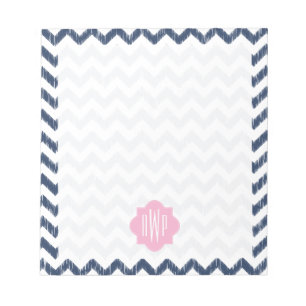 Bloco de Notas Monogramado Ikat Chevron Azul