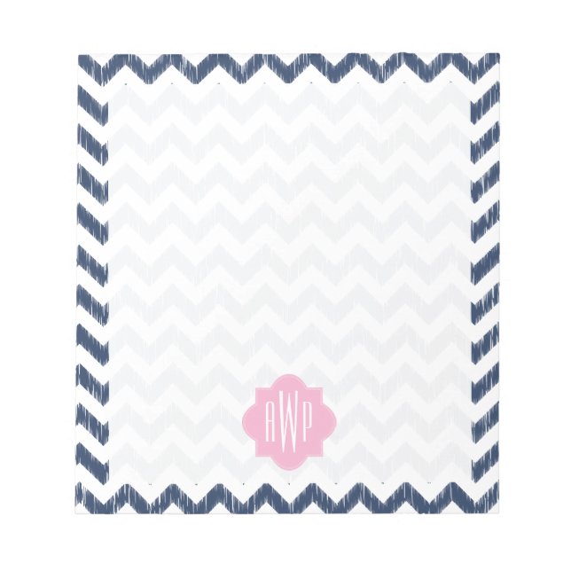 Bloco de Notas Monogramado Ikat Chevron Azul (Frente)