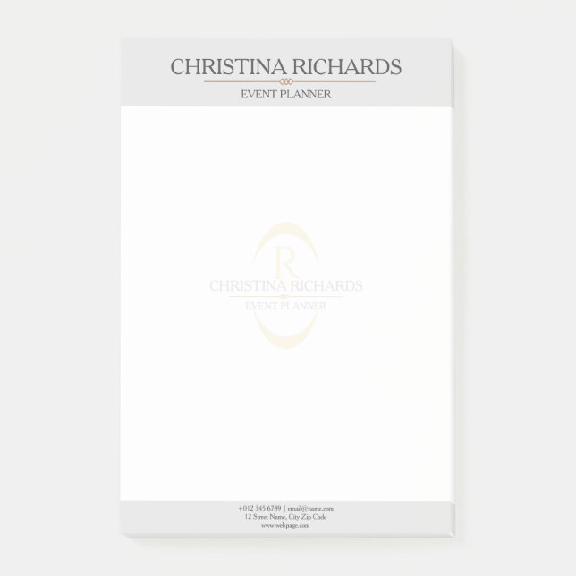 Bloco De Notas Monogramas Cinza moderna e elegante negócio (Frente)