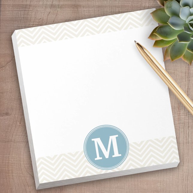 Bloco De Notas Monogramas personalizados do Pastel Blue e Linen C (Personalized notepad - great for a gift or your home office)