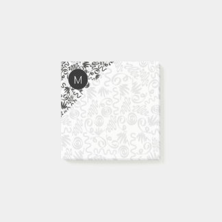 Bloco De Notas Monogrammed Doodle Curls Black and White