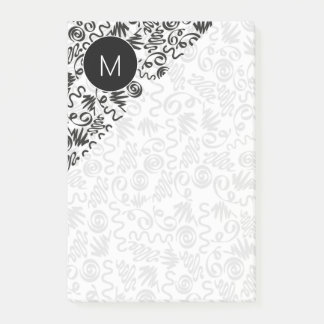 Bloco De Notas Monogrammed Doodle Curls Black and White