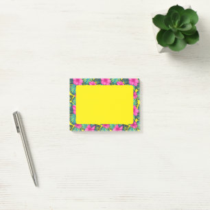 Bloco De Notas Monstera Leaves e Hibiscus, Rosa Teal em Amarelo