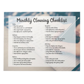 Bloco De Notas Monthly House Cleaning Checklist