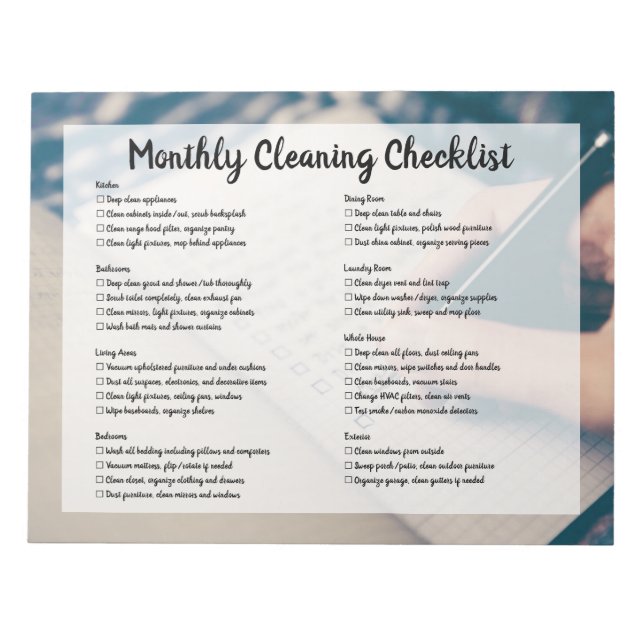 Bloco De Notas Monthly House Cleaning Checklist (Frente)