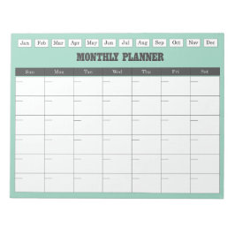 Bloco De Notas Monthly Planner Teal Simple Calendar