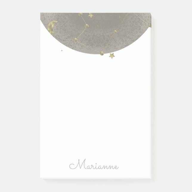 Bloco De Notas Moon Stars Faux Dourado Notas de Posto (Frente)