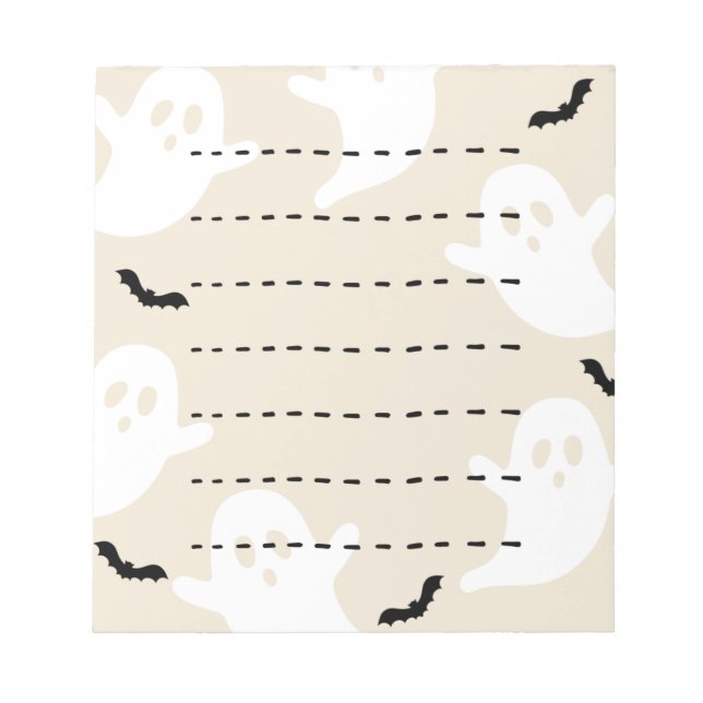 Bloco De Notas Morcego Fantasma Linha Tracejada Halloween Em Bran (Frente)