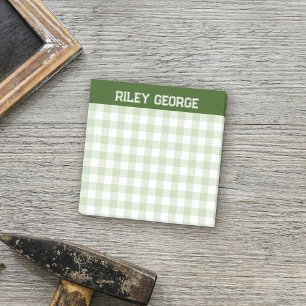 Bloco De Notas Moss Green Gingham Varsity Letters Name