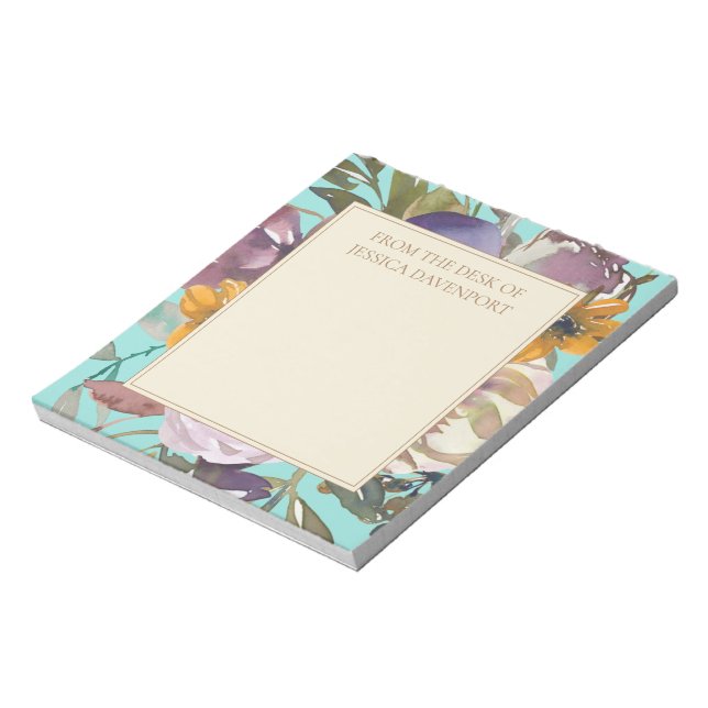 Bloco De Notas Mostarda Roxo Marfim Azul Floral Da Mesa (Invertido)