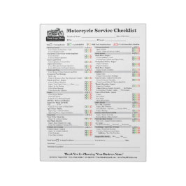 Bloco De Notas Motorcycle Service Checklist 8.5x11
