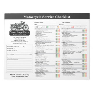 Bloco De Notas Motorcycle Service Checklist 8.5x11 Landscape